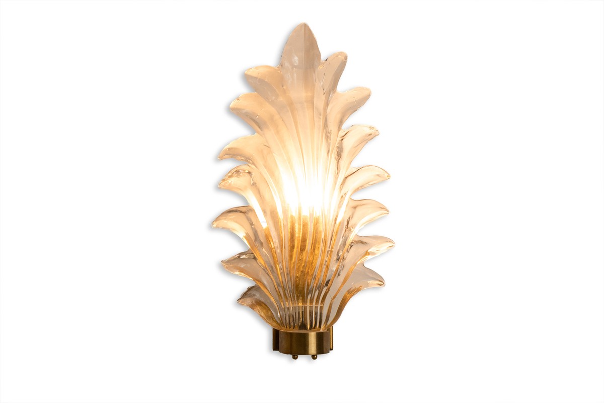 Paire d'appliques en forme de fougères en verre de Murano. Années 1950.-photo-1