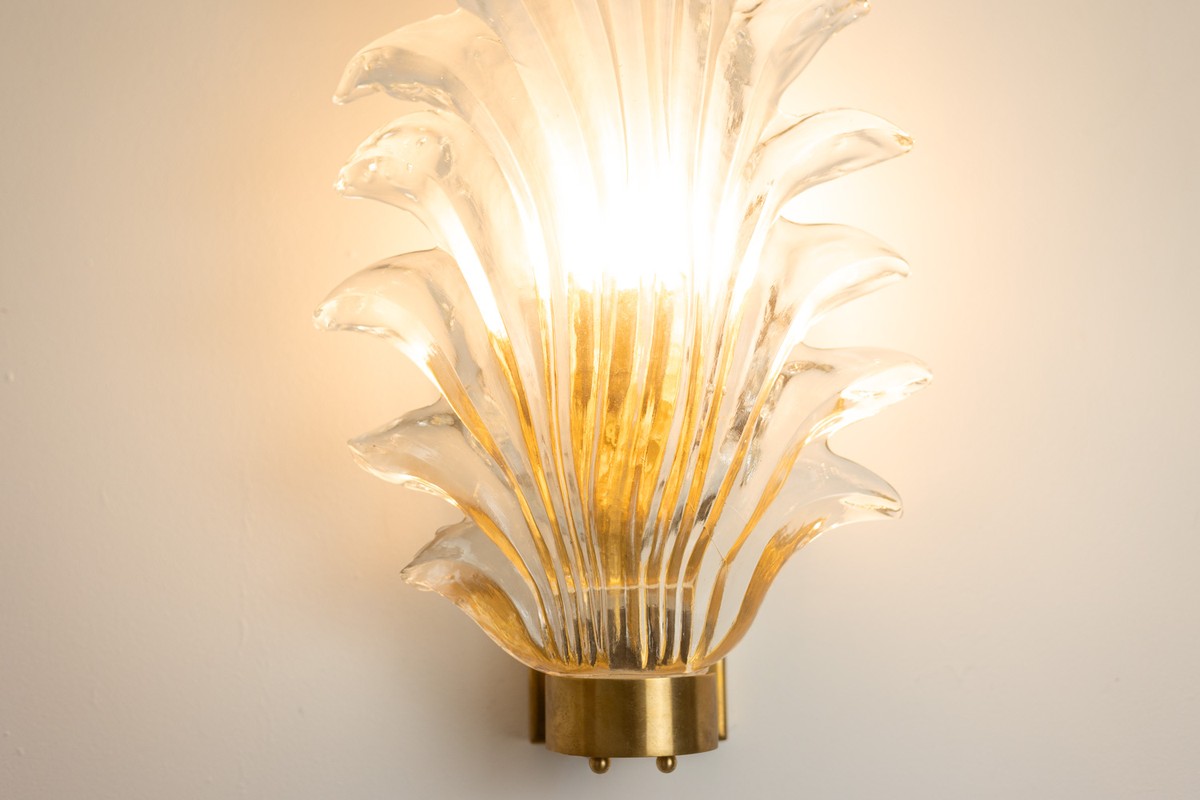 Paire d'appliques en forme de fougères en verre de Murano. Années 1950.-photo-2