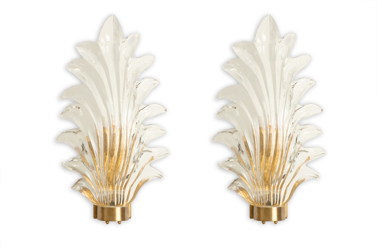 Paire d'appliques en forme de fougères en verre de Murano. Années 1950.