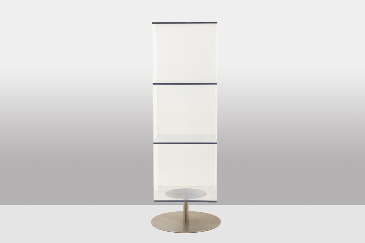 Pair Of Column Shelving Units Made Of Plexiglas And Brushed Metal. 1970s-80s.-photo-2