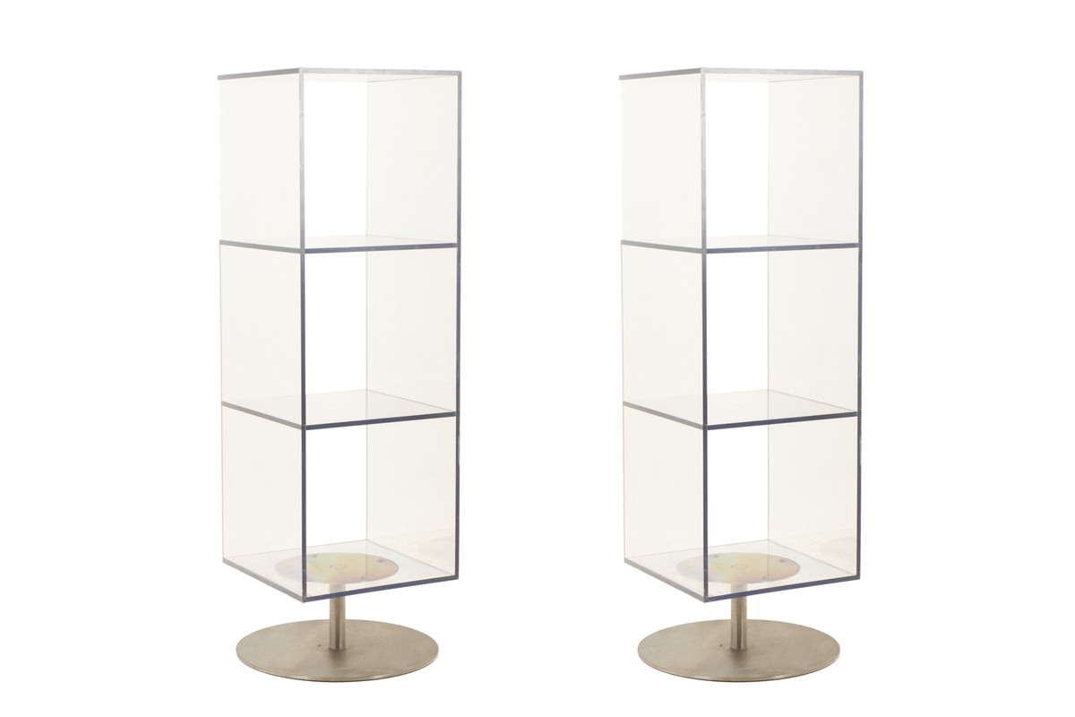 Pair Of Column Shelving Units Made Of Plexiglas And Brushed Metal. 1970s-80s.