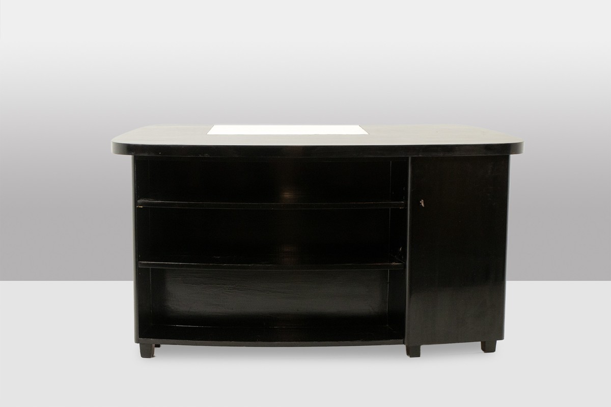 Bureau Art Déco de forme rognon, en bois laqué noir. Années 1930. LS4722-photo-2