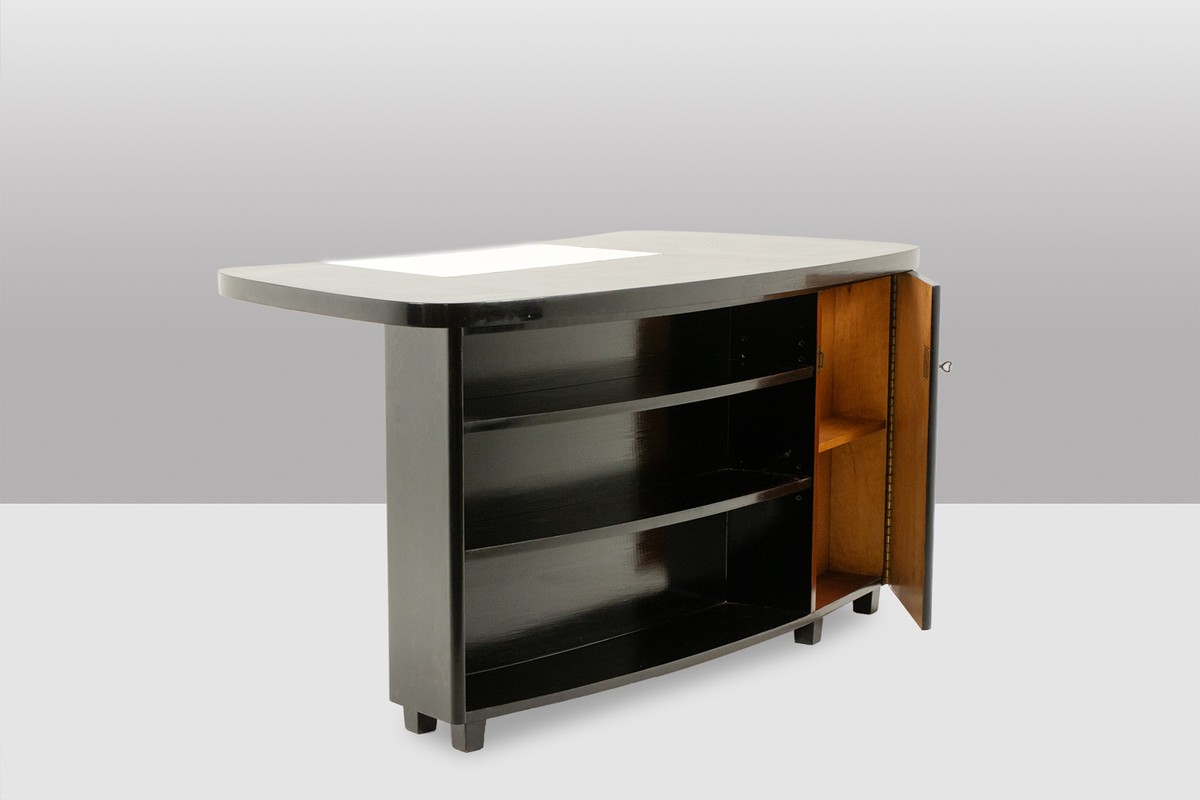 Bureau Art Déco de forme rognon, en bois laqué noir. Années 1930. LS4722-photo-2