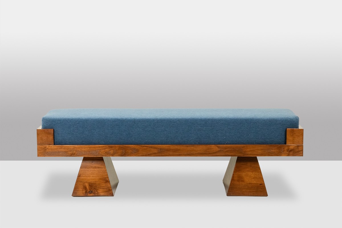 Banquette en frêne et velours de couleur bleu glacier. Contemporain. LS6821-photo-2