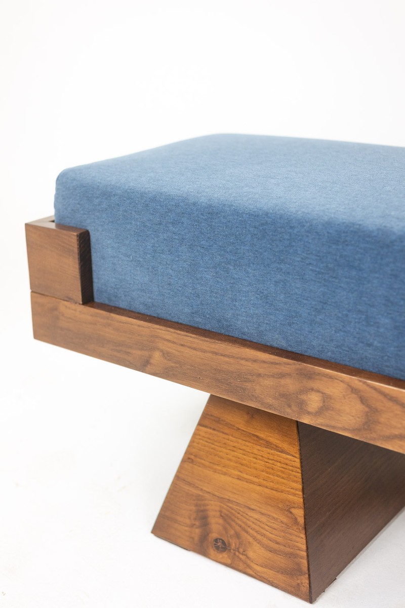 Banquette en frêne et velours de couleur bleu glacier. Contemporain. LS6821-photo-2