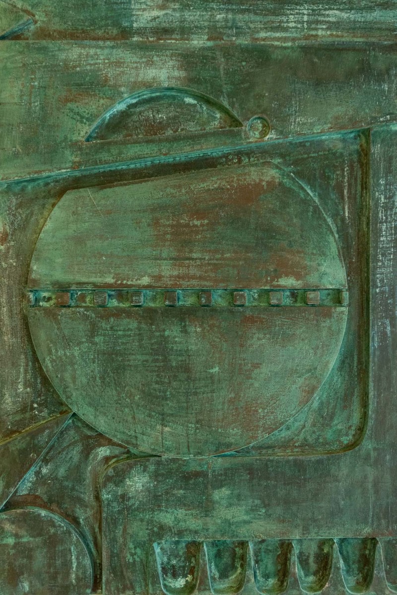 Victoire de Segonzac. Panneau triptyque sculpté et cuivré. Contemporain. LS69343009R-photo-1