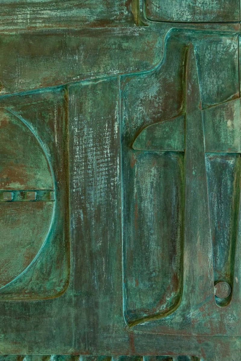 Victoire de Segonzac. Panneau triptyque sculpté et cuivré. Contemporain. LS69343009R-photo-2
