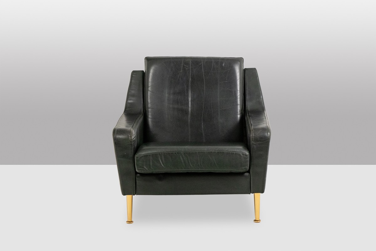 Airborne. Pair Of Green Leather Armchairs. 1950s.ls68601609p-photo-2