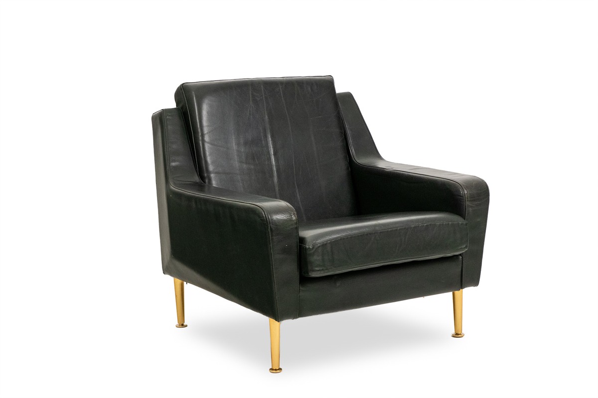 Airborne. Pair Of Green Leather Armchairs. 1950s.ls68601609p-photo-3