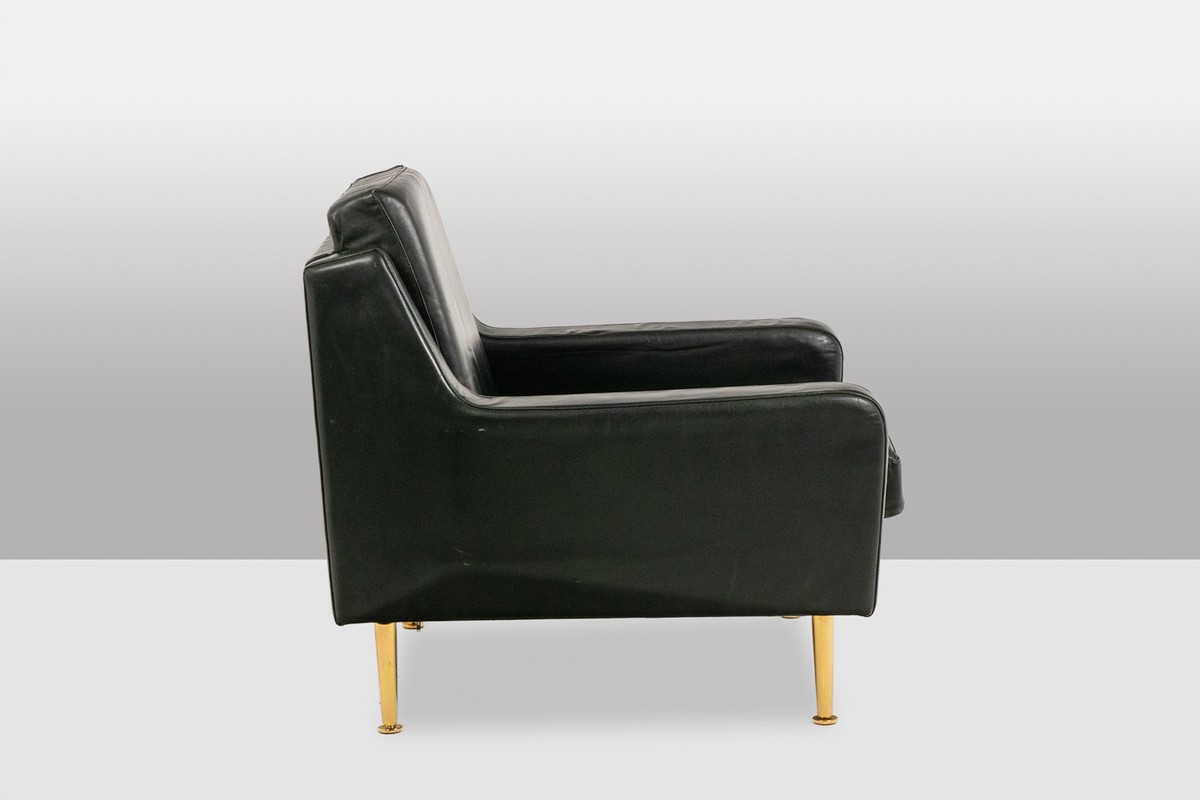 Airborne. Pair Of Green Leather Armchairs. 1950s.ls68601609p-photo-4