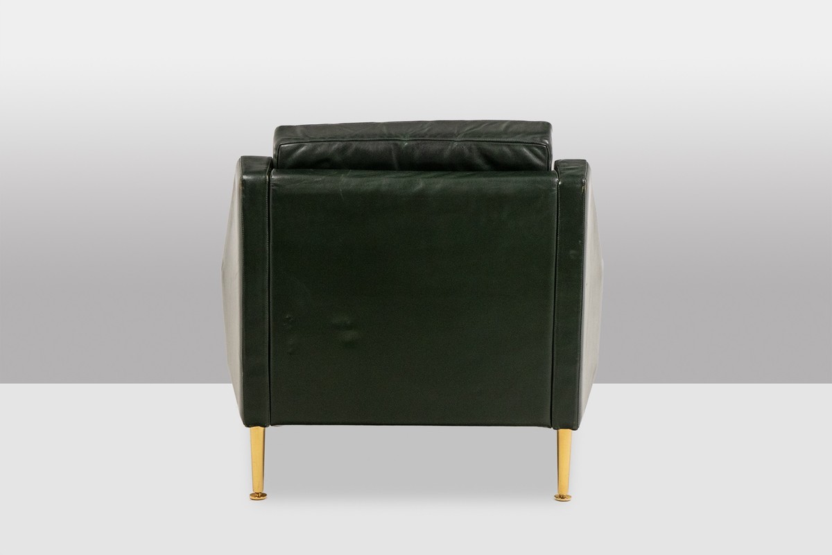 Airborne. Pair Of Green Leather Armchairs. 1950s.ls68601609p-photo-1