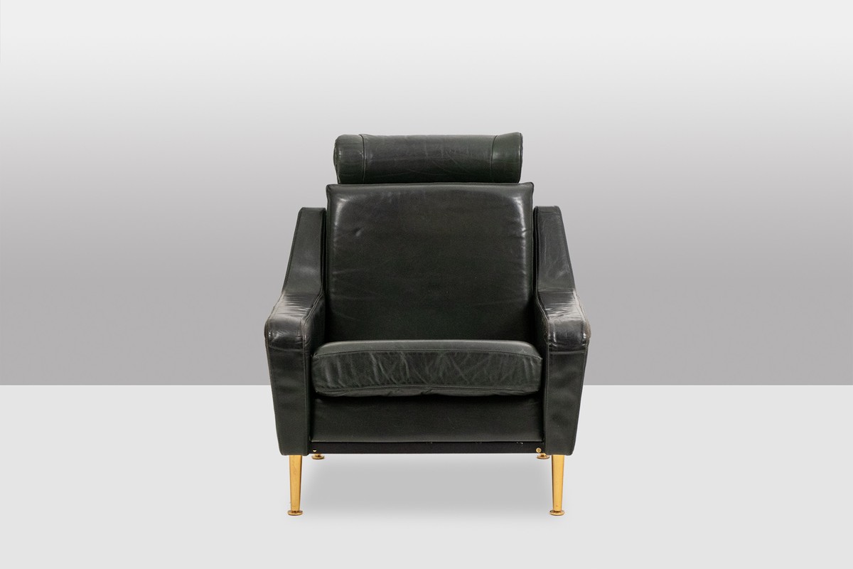 Airborne. Pair Of Green Leather Armchairs. 1950s.ls68601609p-photo-6