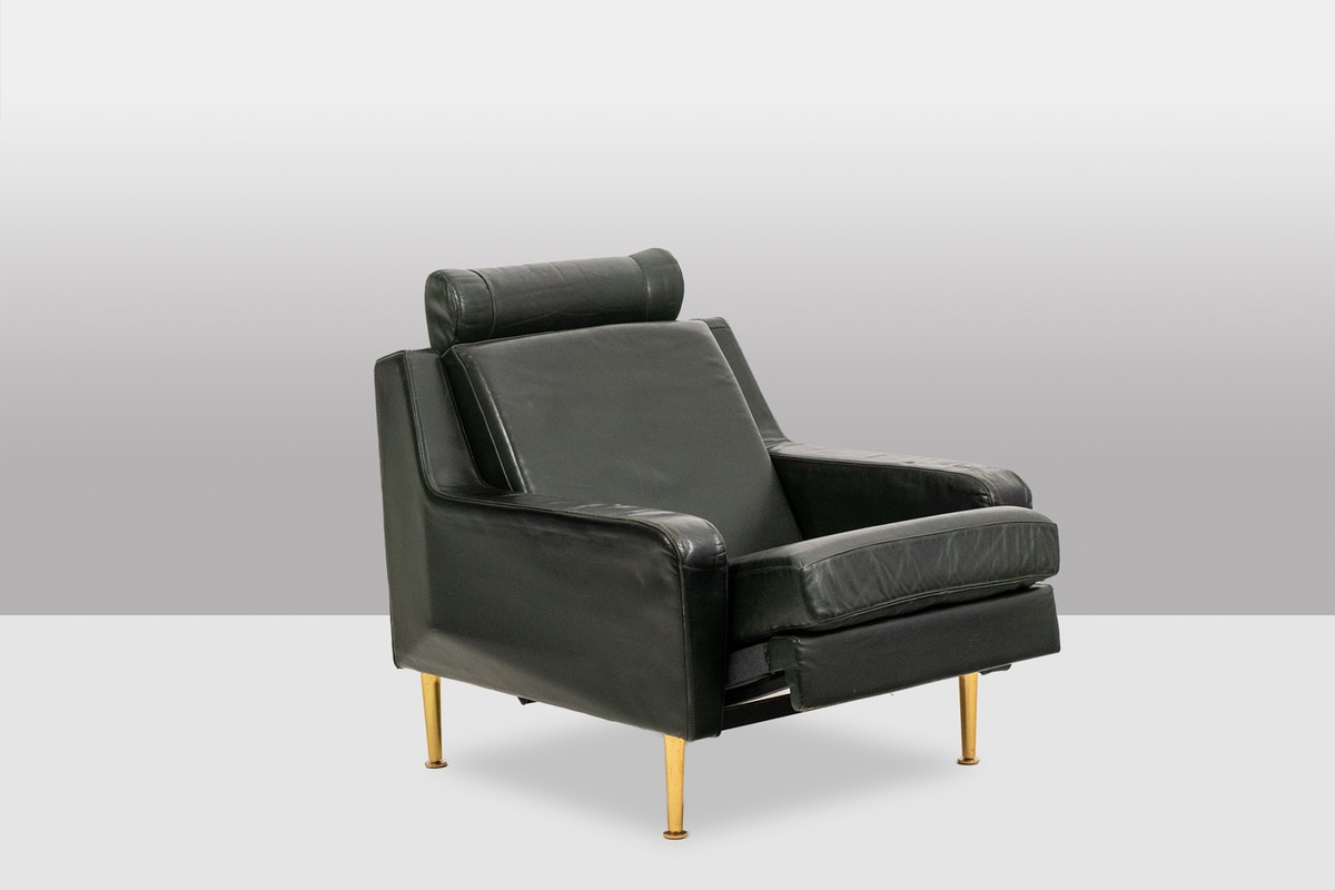 Airborne. Pair Of Green Leather Armchairs. 1950s.ls68601609p-photo-8