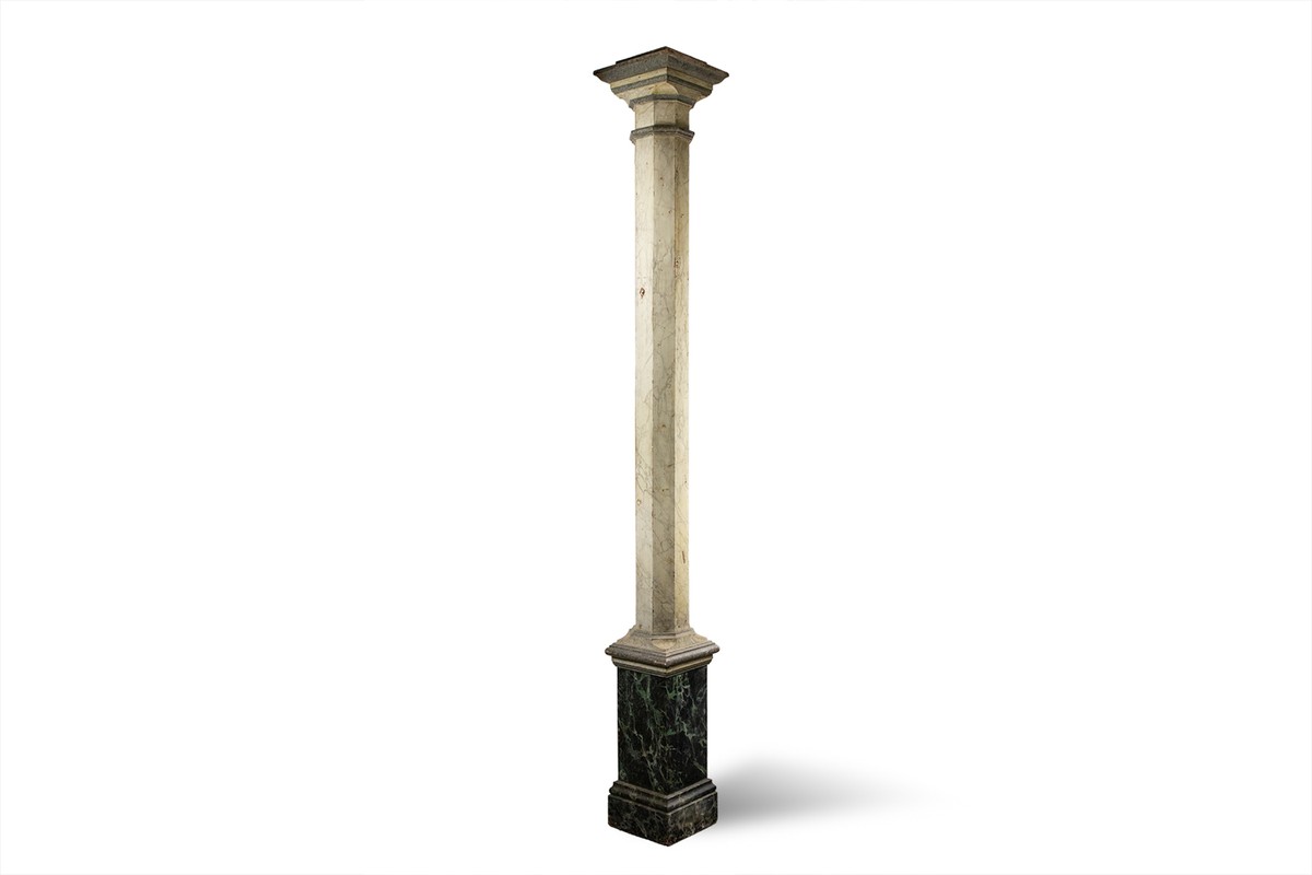 Pair Of Columns In Wood Painted To Imitate Marble. 1880s.-photo-3