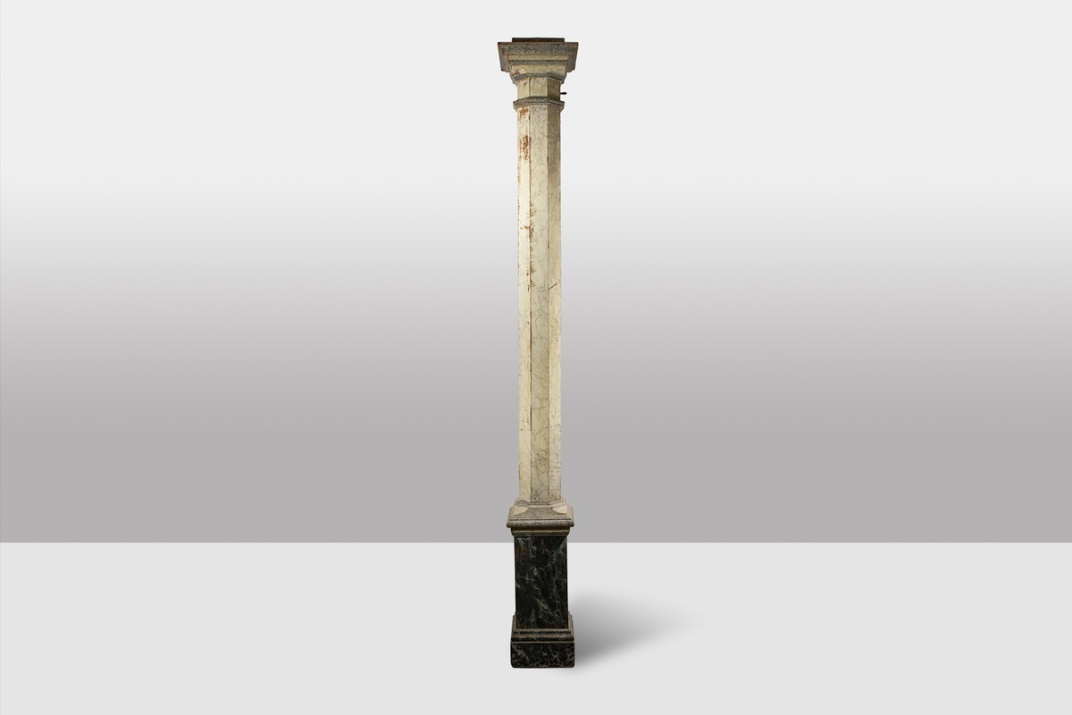 Pair Of Columns In Wood Painted To Imitate Marble. 1880s.-photo-3