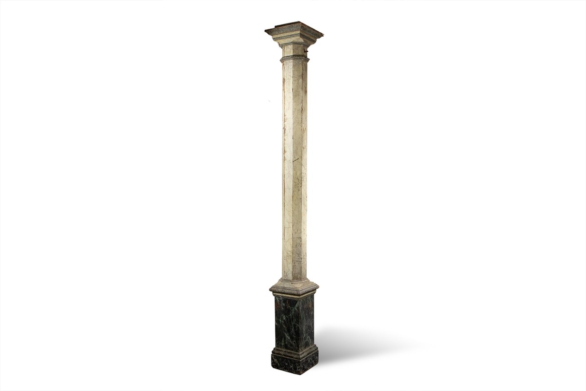 Pair Of Columns In Wood Painted To Imitate Marble. 1880s.-photo-4
