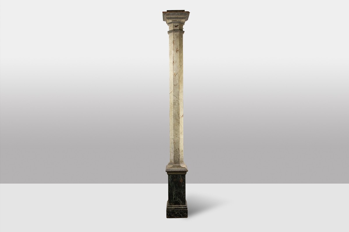 Pair Of Columns In Wood Painted To Imitate Marble. 1880s.-photo-5