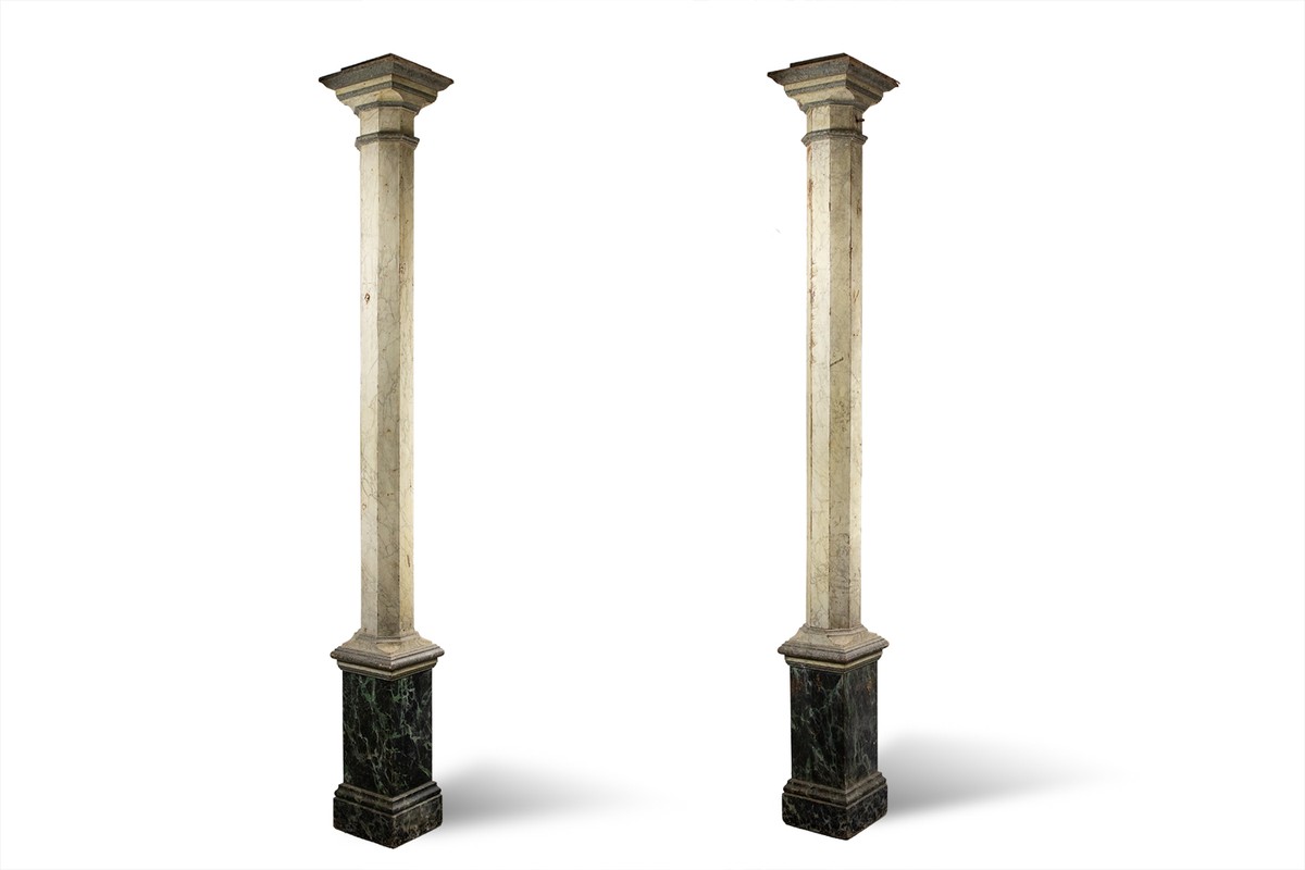 Pair Of Columns In Wood Painted To Imitate Marble. 1880s.