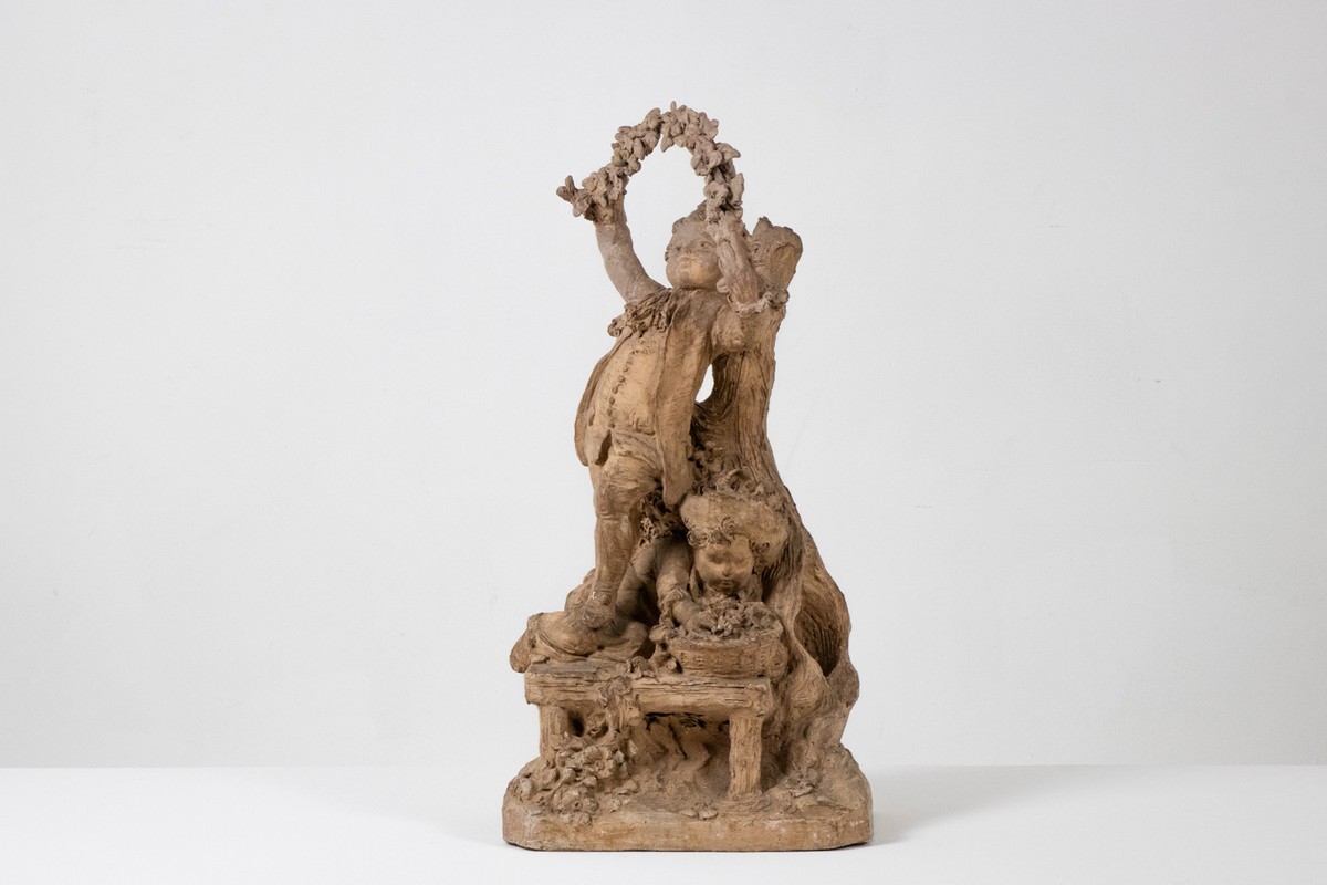 Sculpture en terre cuite de style Rocaille, Enfants et fleurs. Vers 1850.LS6899-photo-2
