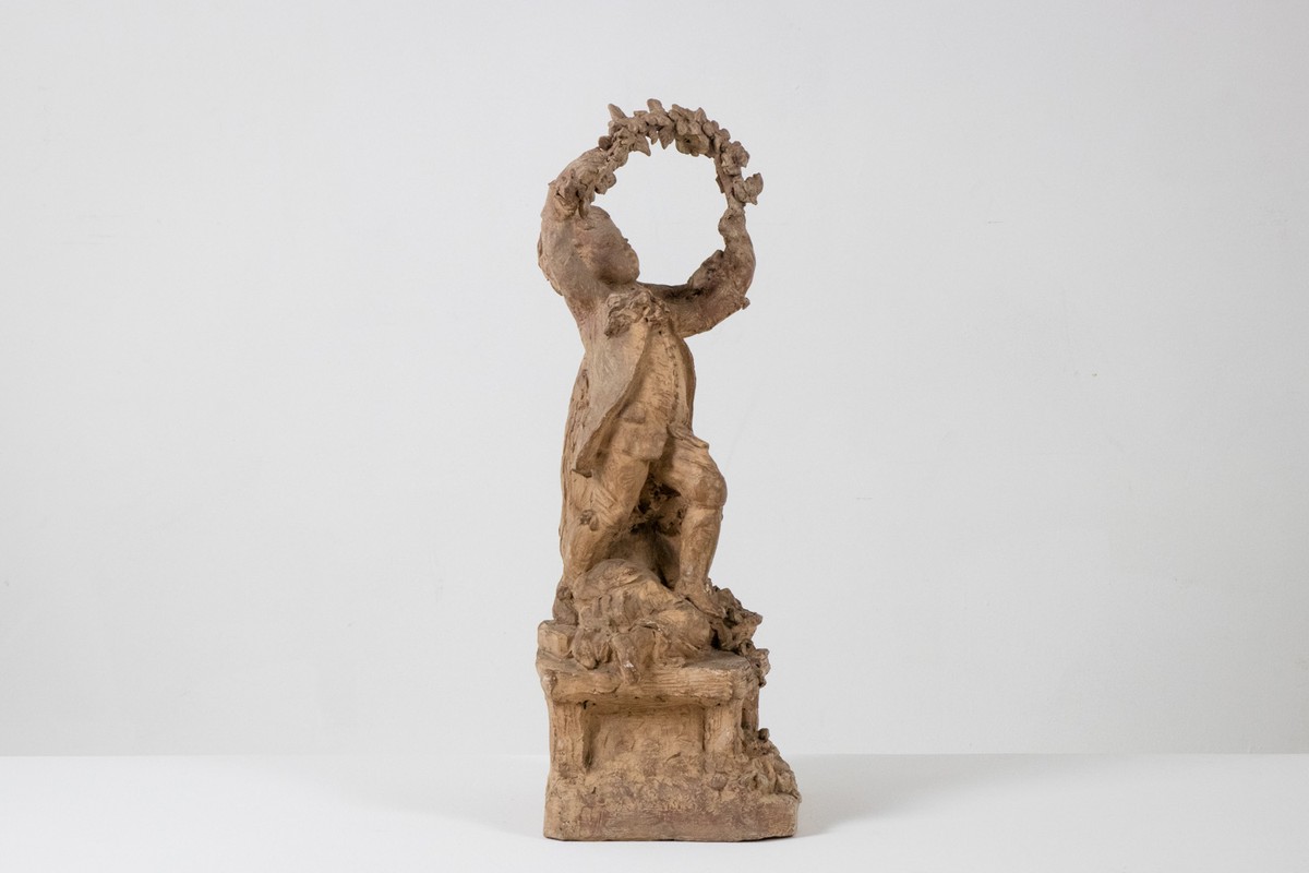 Sculpture en terre cuite de style Rocaille, Enfants et fleurs. Vers 1850.LS6899-photo-4
