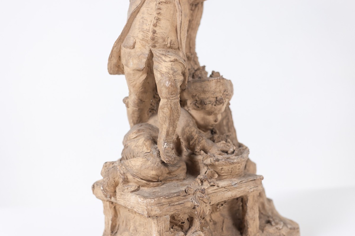 Sculpture en terre cuite de style Rocaille, Enfants et fleurs. Vers 1850.LS6899-photo-3