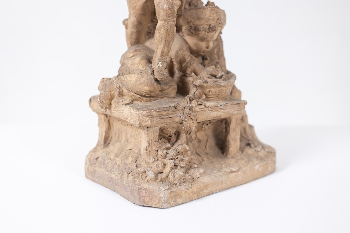 Sculpture en terre cuite de style Rocaille, Enfants et fleurs. Vers 1850.LS6899-photo-4