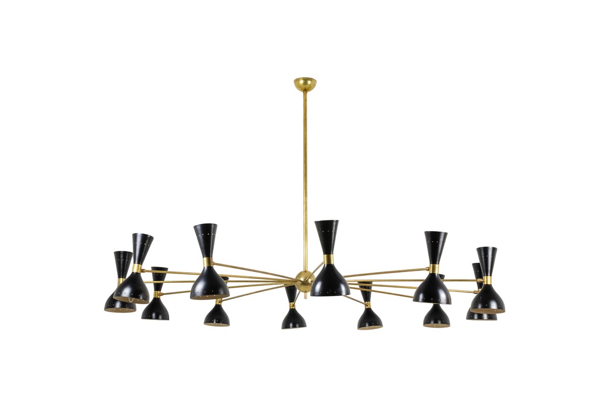 12-arm Diabolo Chandelier Made Of Black-lacquered Metal. Contemporary.ls69271903