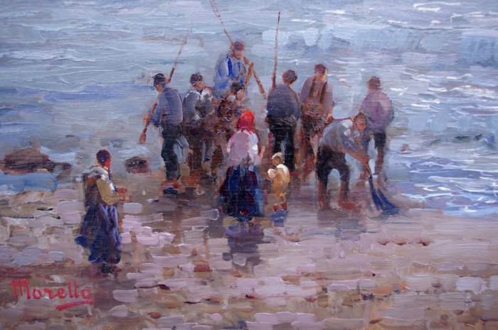 Federico Morello, « Pescatori », Huile sur panneau, XXe siècle - LS2781701-photo-3