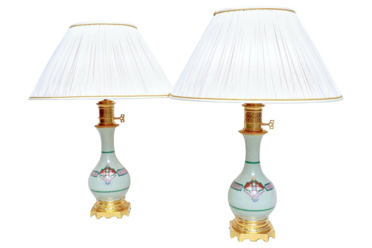 Paire de lampes en porcelaine céladon, XIXe siècle - LS3537771