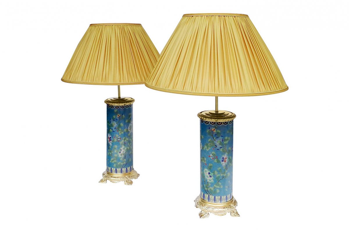 Pair Of Cloisonne Enamel Lamps With Gilt Bronze Mounting, Circa 1900 - Ls3566931