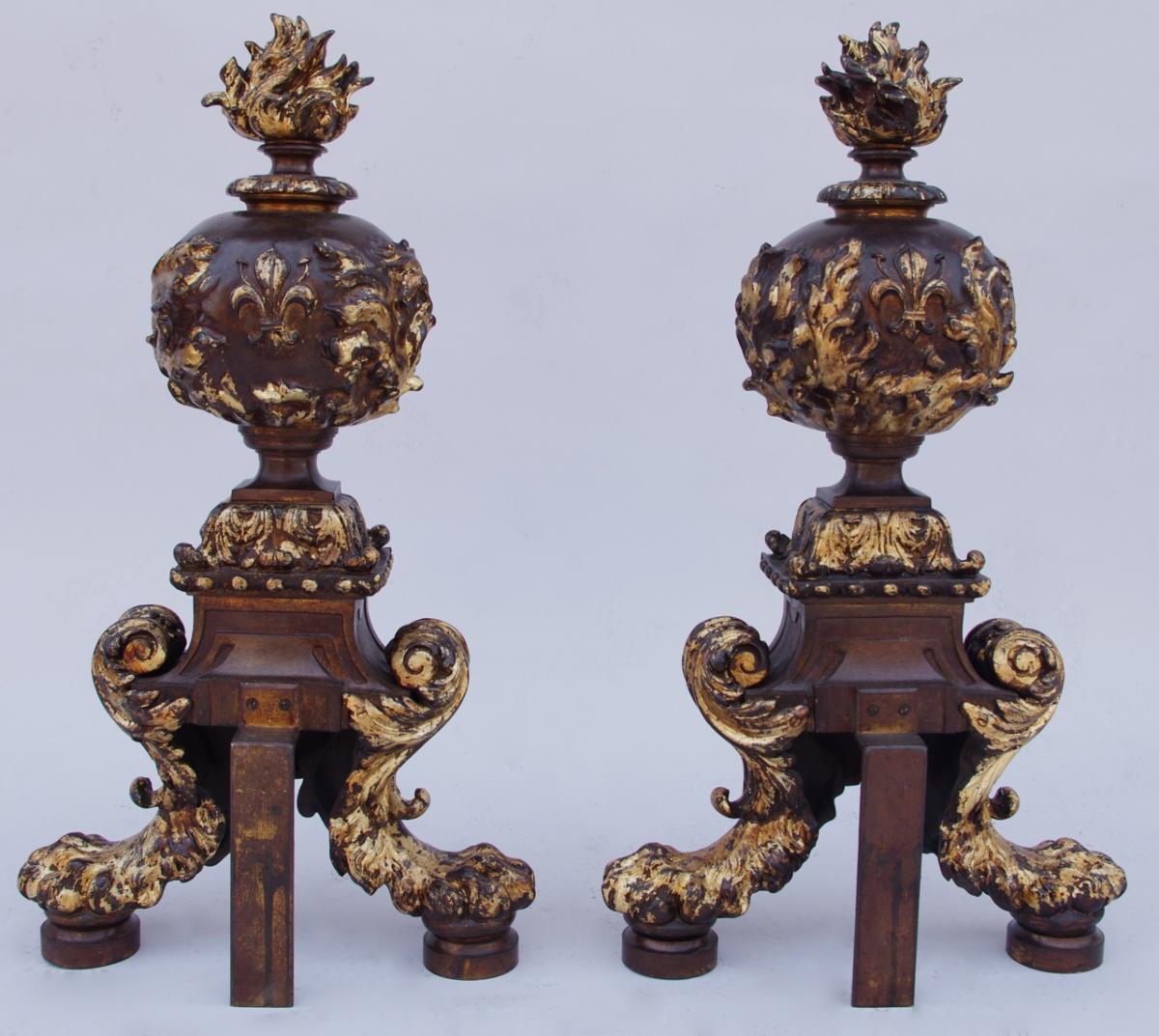 Pair Of Renaissance Style Firedogs, Late 19th Century - Ls2192751-photo-3