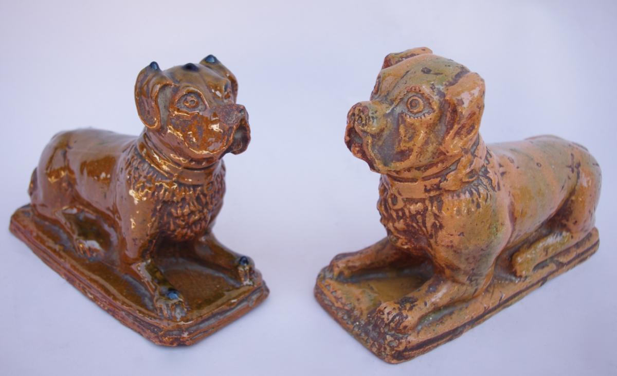 Pair Of Enameled Earthenware Boxer Dogs, Circa 1900 - Ls2560351-photo-2