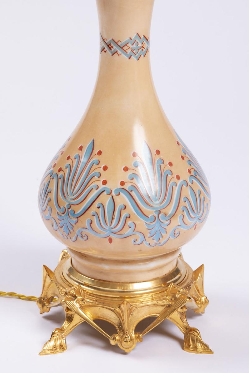 Paire De Lampes De Style Néogothique En Opaline Et Bronze Doré, Vers 1890 - LS3388621-photo-2