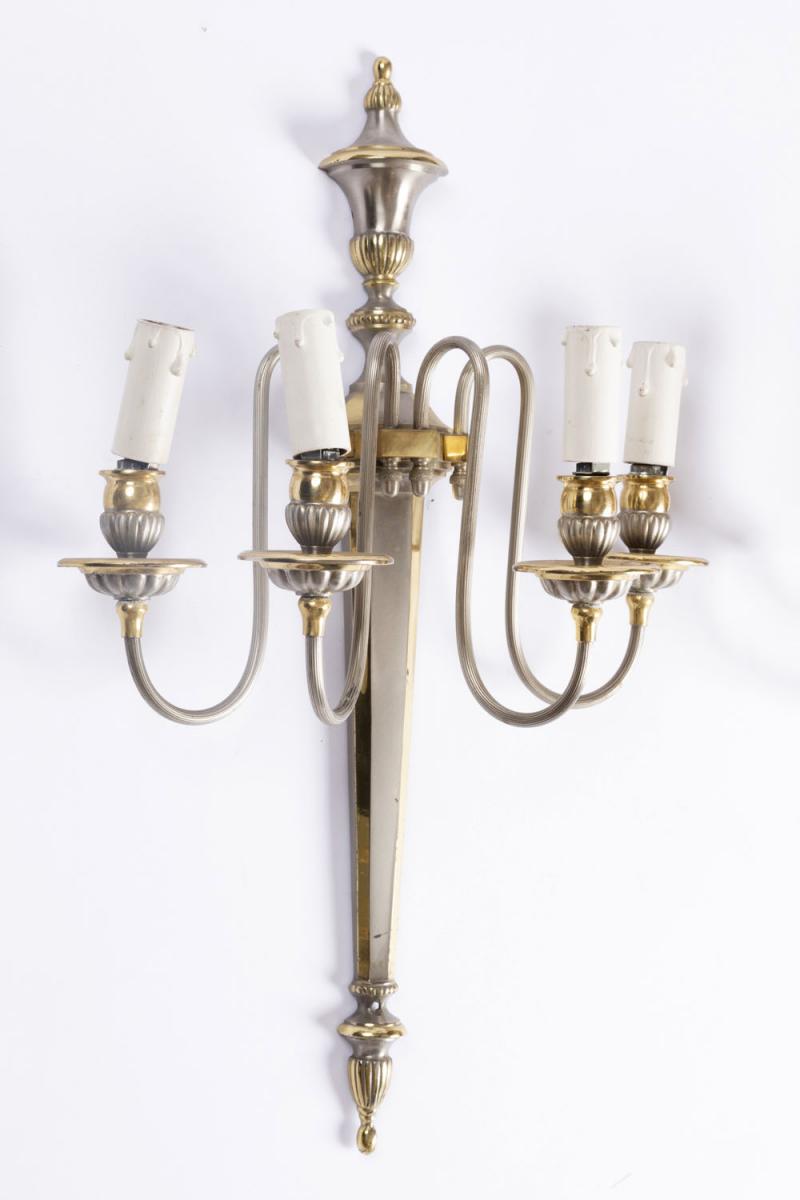 Maison Jansen, Pair Of Directoire Style Wall Sconces In Gilt And Silver Brass, 1970s - Ls1742321-photo-2