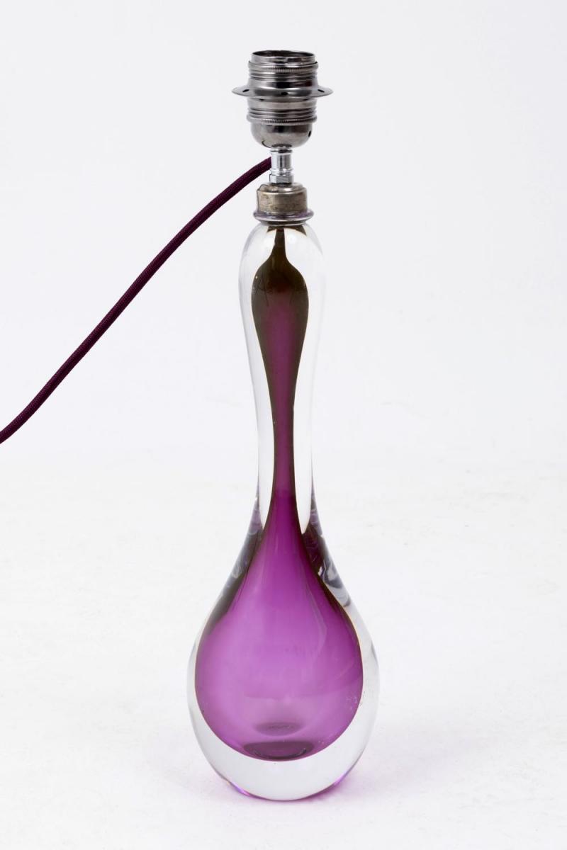 Val-Saint-Lambert, Lampe en cristal transparent et violet, années 1960 - LS3868201-photo-2