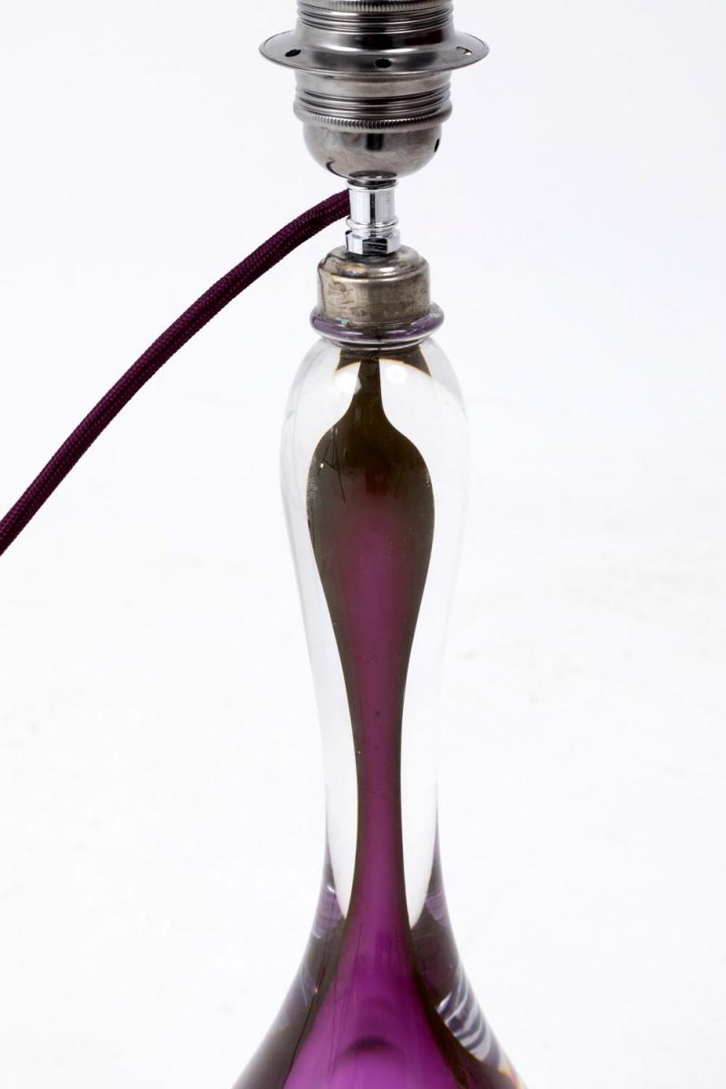 Val-Saint-Lambert, Lampe en cristal transparent et violet, années 1960 - LS3868201-photo-3