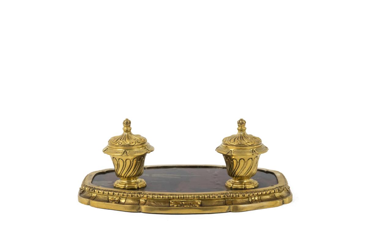 Gilt Bronze Inkwell With Chinese Style Lacquer, late 19th Century - Ls50701-photo-2