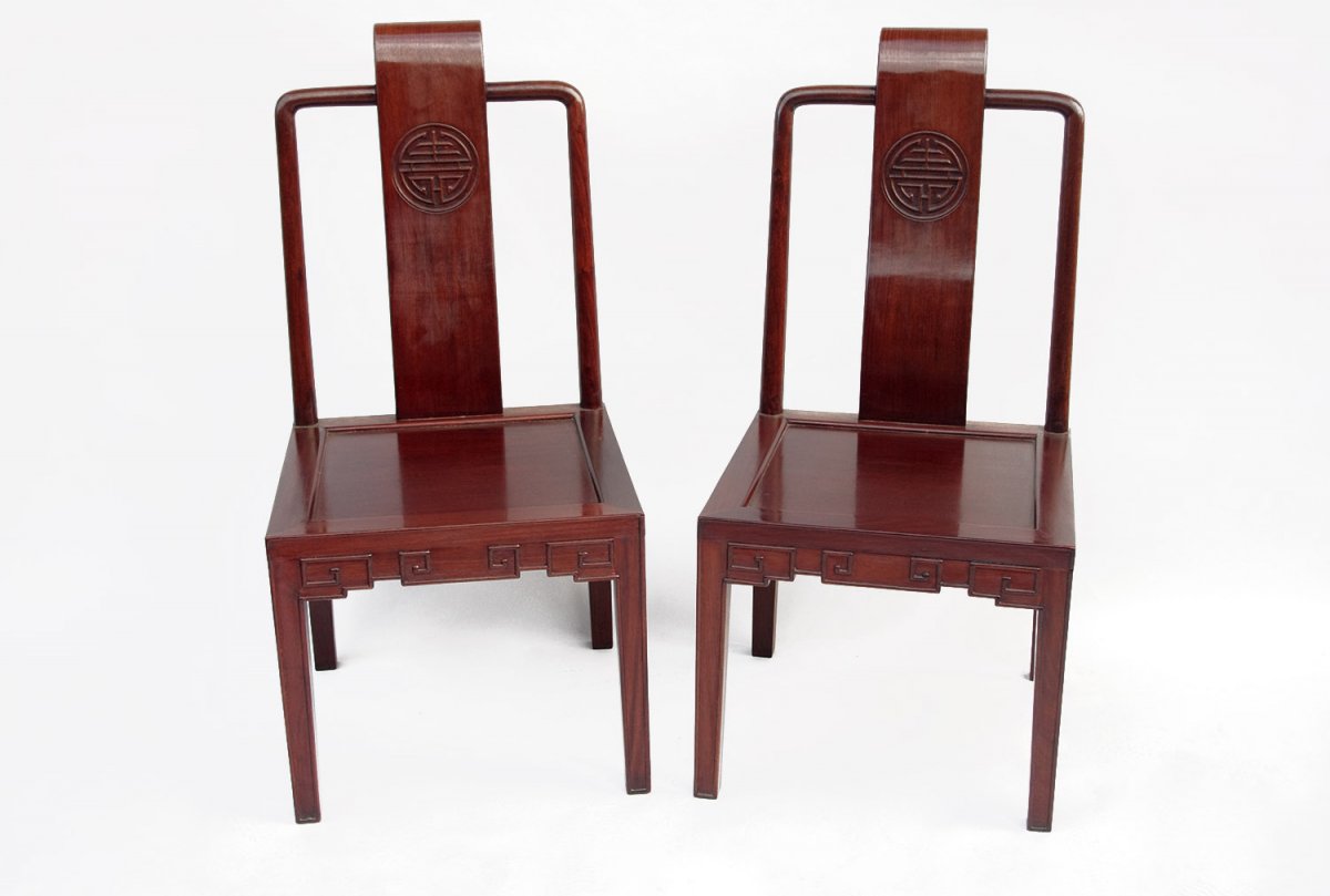 Paire De Chaises Style Chinois En Acajou, Vers 1900 - LS2936631-photo-2