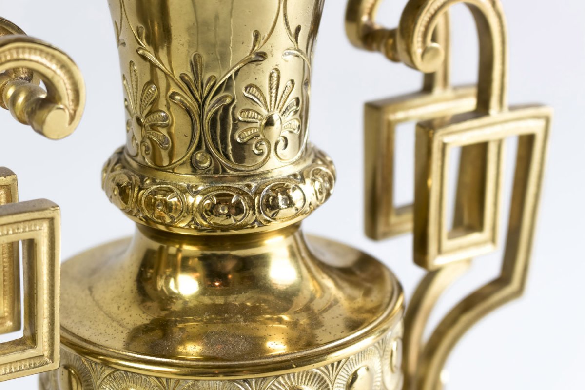 Pair Of Arabian Style Lamps In Gilt Brass And Bronze, 19th Century - Ls3202891-photo-3