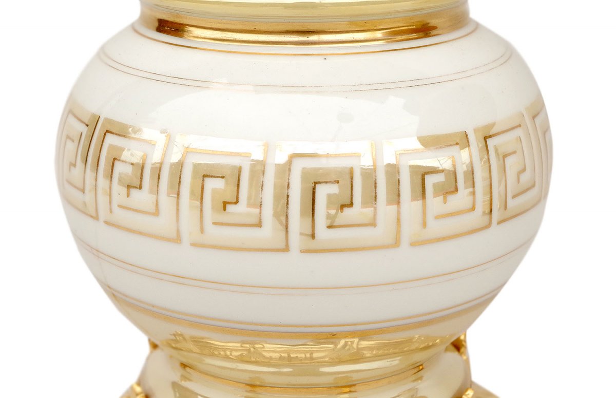 Pair Of Lamps In Cream And Gold Iridiscent Porcelain, 19th Century - Ls3351771-photo-1