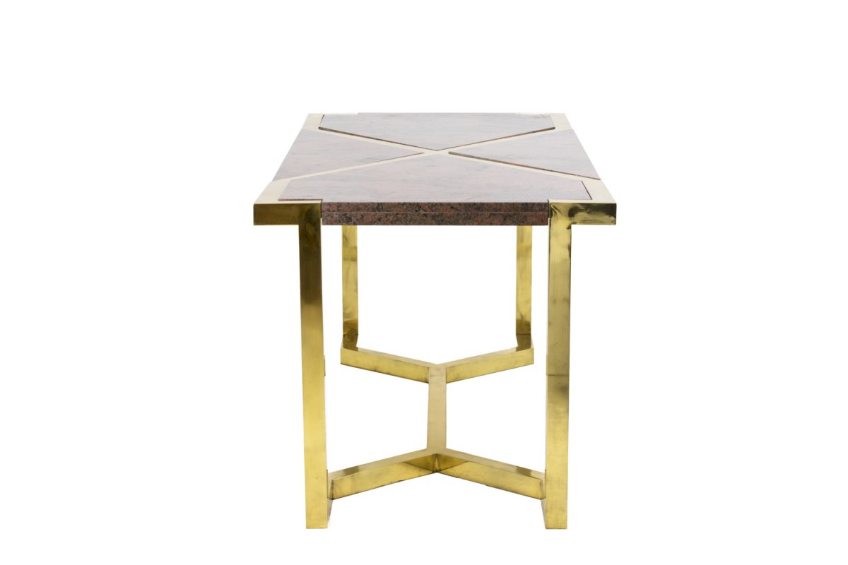Table In Gilt Brass And Pink Granite, Italy, 1970’s - Ls41242351-photo-2