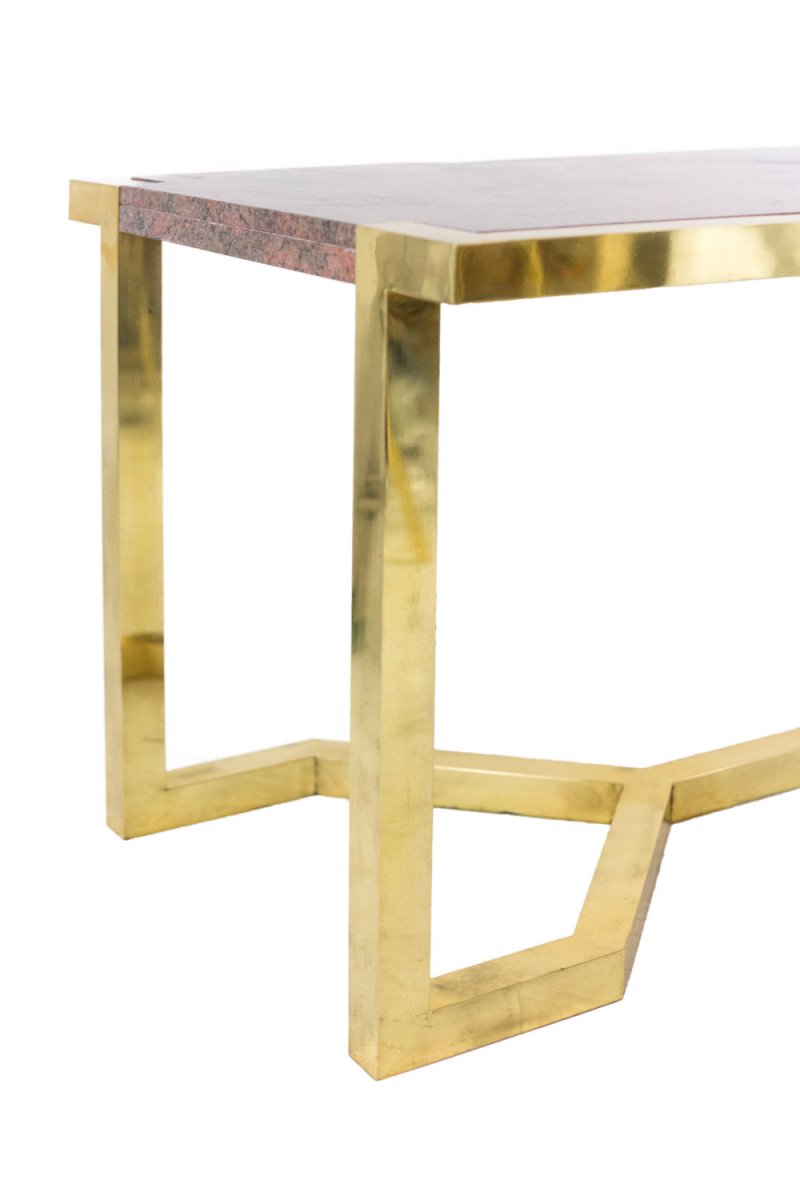 Table In Gilt Brass And Pink Granite, Italy, 1970’s - Ls41242351-photo-4