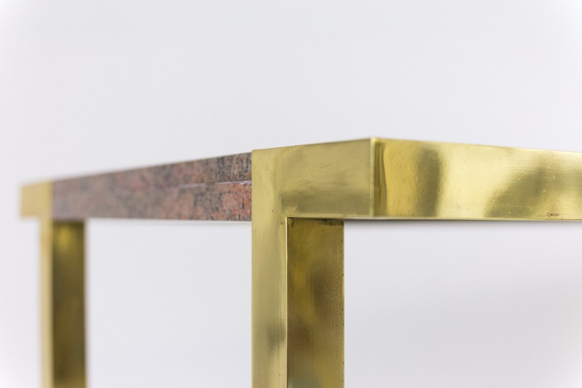 Table In Gilt Brass And Pink Granite, Italy, 1970’s - Ls41242351-photo-3