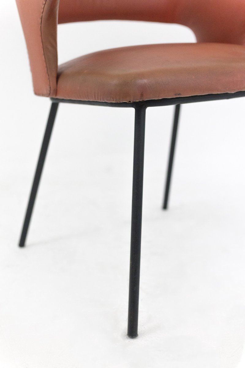 Armchair In Orange Skai And Black Lacquered Metal, 1950’s - Ls4074251-photo-6