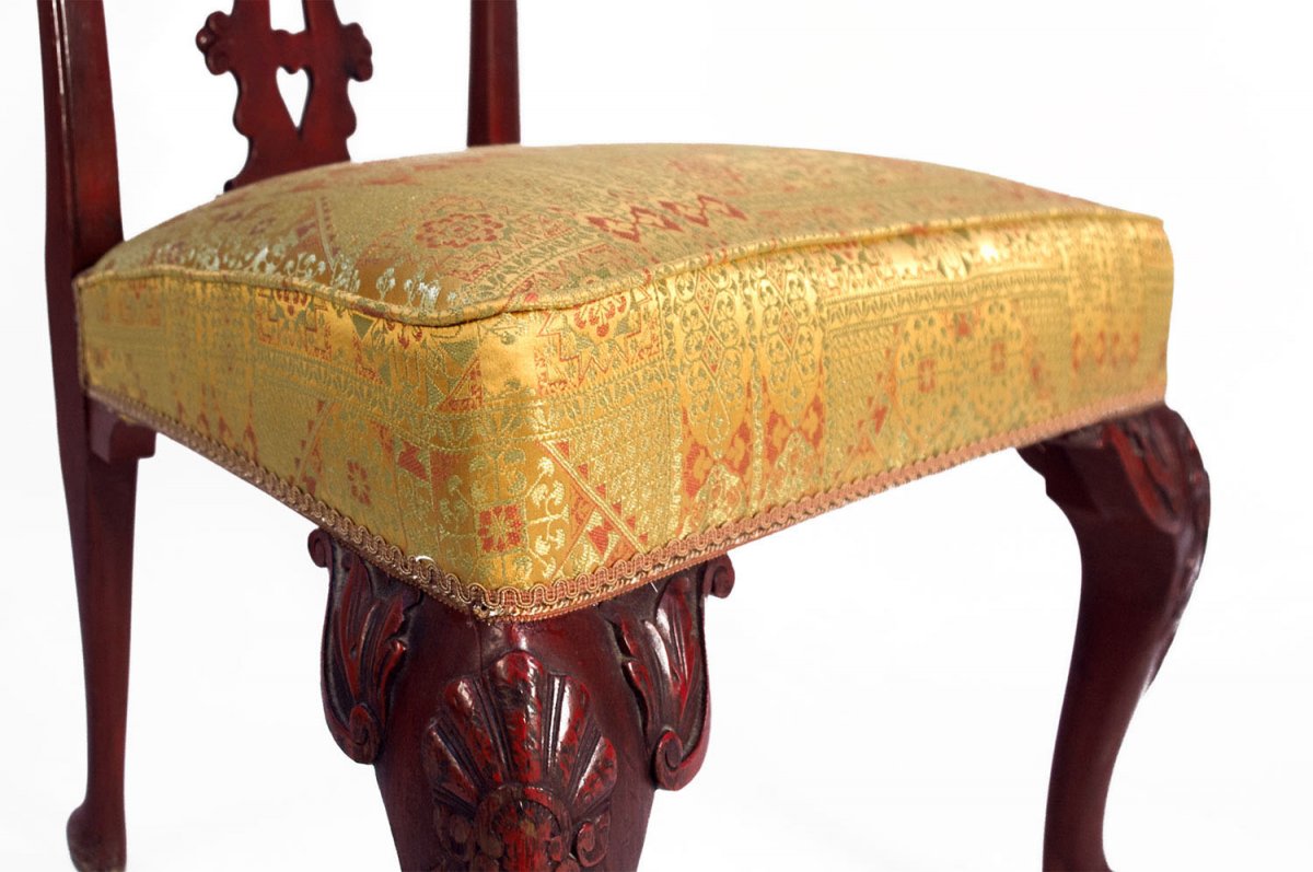 Pair Of Chippendale Style Chairs In Red Lacquered Wood, Circa 1880 - Ls3049861-photo-2