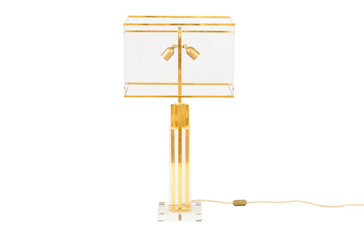 Romeo Rega, Lamp In Lucite And Gilt Brass, 1970’s - Ls4129721-photo-3