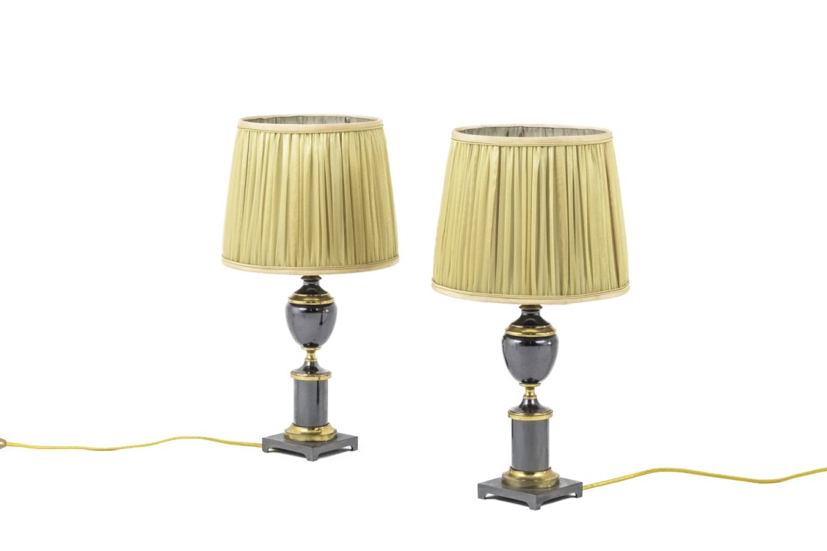 Pair Of Lamps In Gilt And Metallic Grey Bronze, 1970’s - Ls2779351