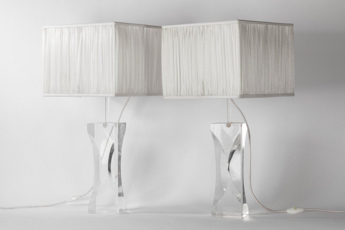 Pair Of Rectangular Plexiglass Lamps, Circa 1970 - Ls2750831-photo-3