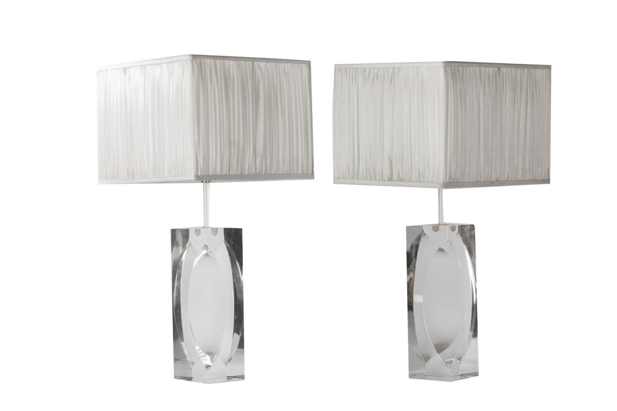 Pair Of Rectangular Plexiglass Lamps, Circa 1970 - Ls2750831