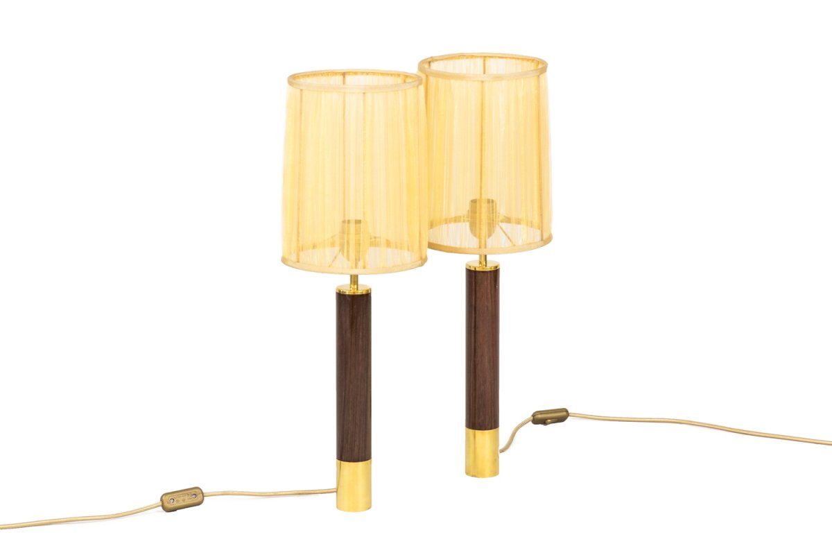 Sansta & Cole, Pair Of Lamps In Rosewood And Gilt Brass, 1980’s - Ls4060461